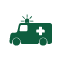 a green ambulance with a cross on it